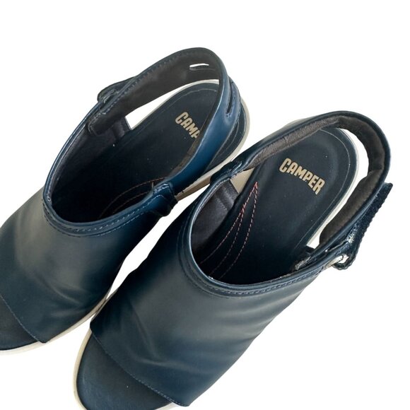 CAMPER Navy Blue Leather Peeptoe Wedges Size 37 - Picture 5 of 7